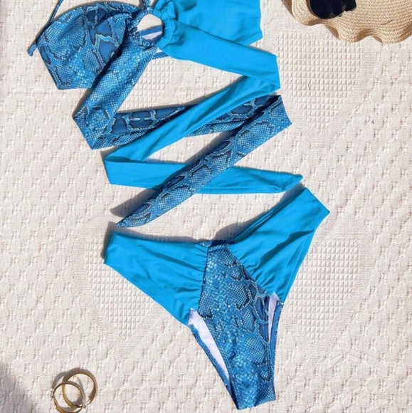 NEW 💙SNAKESKIN PRINT HALTER BIKINI SWIMSUIT 👙 - Picture 7 of 7
